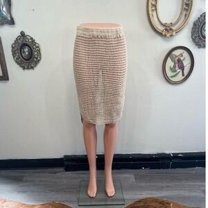 Flook The Label Calla Crochet Midi Skirt Cream Beige Boho Small 100% Cotton